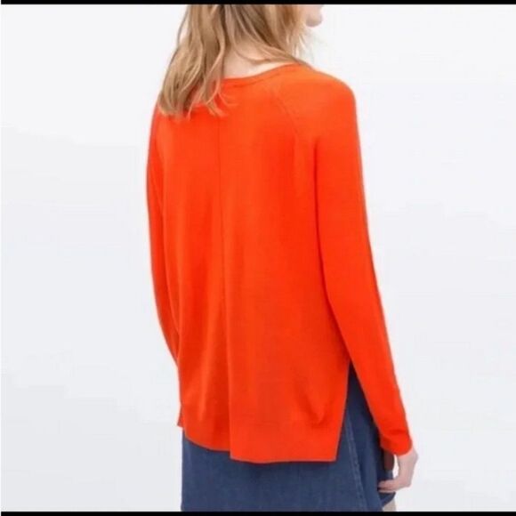 Orange Zara Crewneck Lightweight Long Sleeve Knit Pullover Sweater (NWT) - Picture 4 of 6